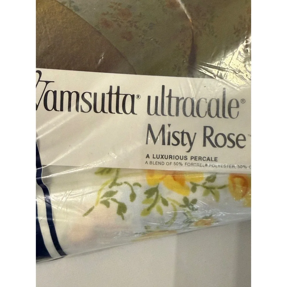 Vintage Wamsutta Ultracale Misty Rose California King Fitted Sheet Floral Yellow